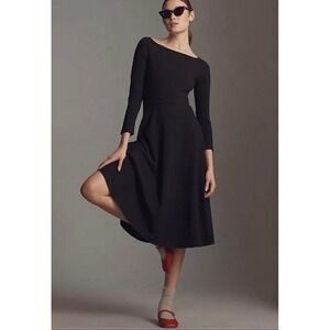 Reformation Jeans Wiley Black Long Sleeve A-Line Midi Dress Size Medium